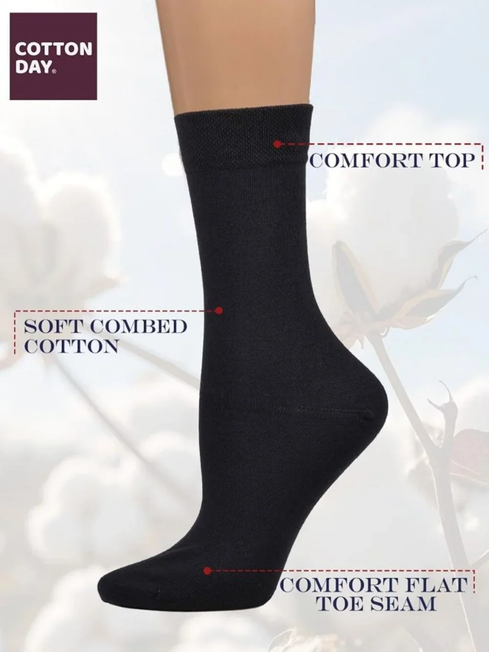 Soft Combed Cotton Seamless Toe Socks for Women - Black, White, Navy Options